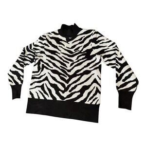 Metric‎ Knits Zebra Print Mock Neck Sweater Womens Small Black White Animal Kni